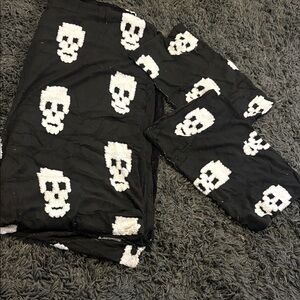 Black Throw Blanket with White Skull Pattern